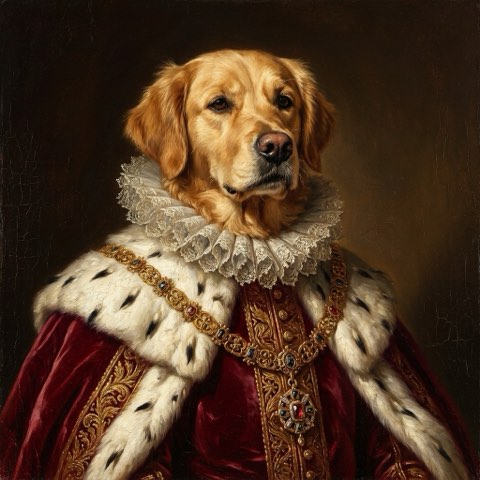The same dog as a finished Royal Renaissance portrait