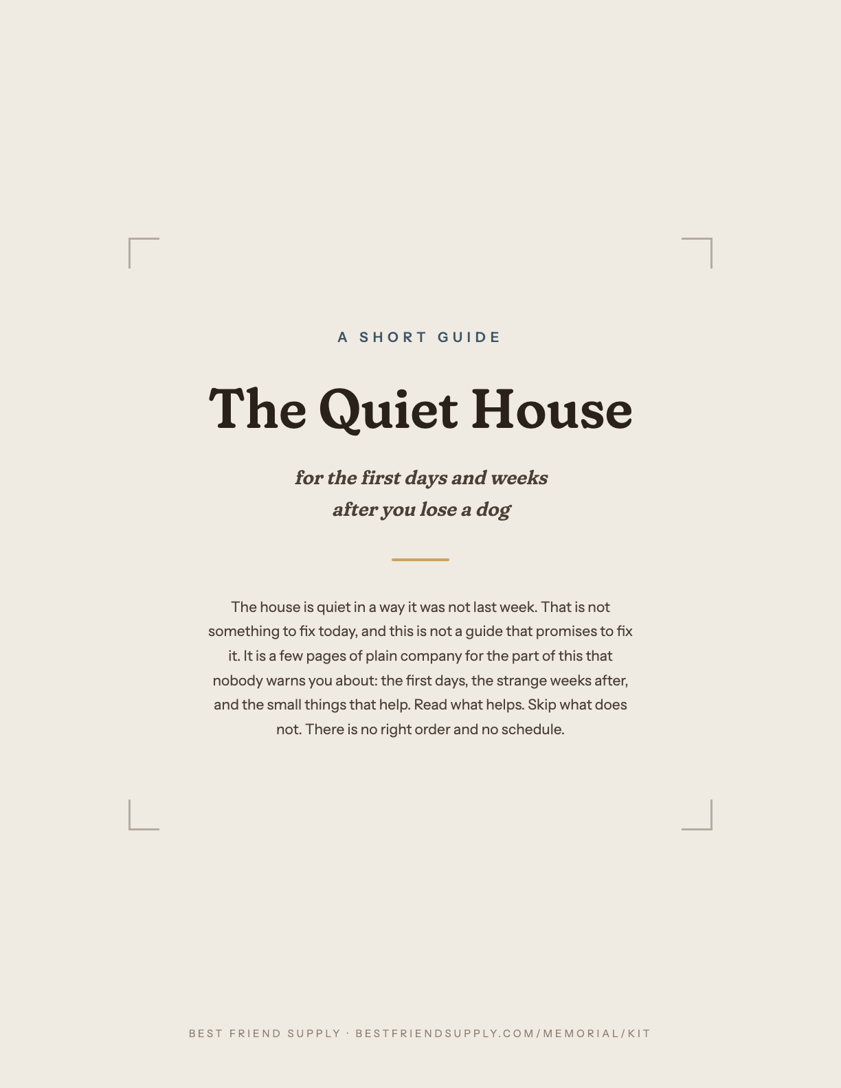 Preview of the guide cover: The Quiet House, for the first days and weeks after you lose a dog